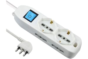 Electraline 62049 Multipresa 6 Posti 2 Schuko e 4 Bivalenti 10/16A, Cavo HO5 VV-F, Spina 16A, Bianco, 3 M