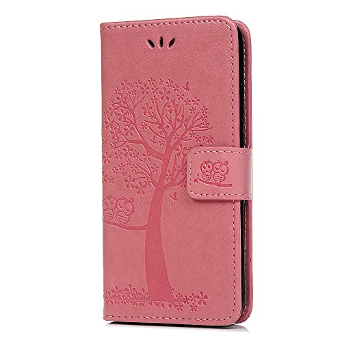 Samsung Galaxy A40 Case Flip Premium Wallet Phone Case Shockproof PU Leather Owl Tree Embossed Magnet Cover for Samsung Galaxy A40 with Kickstand Card Holder, Pink