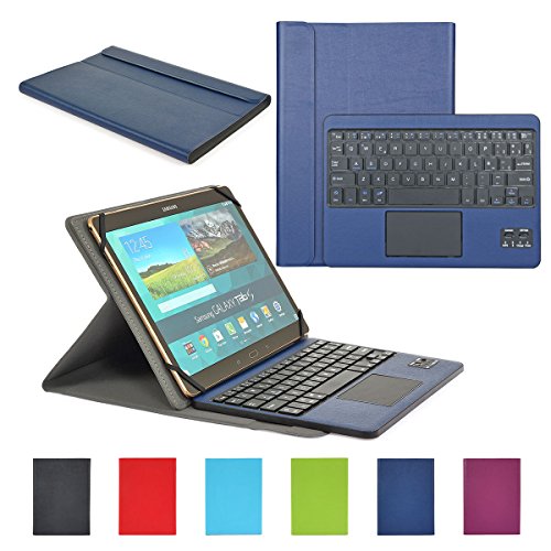 Funda con Teclado Bluetooth CoastaCloud Teclado Bluetooth Inalámbrico 3.0 QWERTY Español con Multi Touchpad - Compatible 9-10.6 Pulgadas Cualquier Windows / Android OS Tablet PC (Tamaño de la tableta adecuada:Min 15x24cm Max 18x26cm) Azul Oscuro