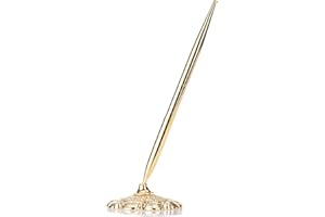 HANBOLI Stylo Signature, Rétro Stylo À Bille en Métal Attaché Base Support Bureau Comptoir De Mariage Invité Signe Signature Stylos Or