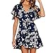Produktbild QingJiu Damen Kleider Womens Holiday Sommer Blumendruck Kurzarm Party Minikleid (Large, Blau)