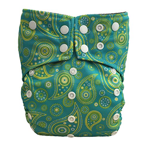 Kernow Kloth Deluxe DOUBLE GUSSET Bamboo CHARCOAL Birth to Potty Pocket Cloth Nappy, Adjustable Popper / Snaps, Without Insert, Washable Reusable Nappies, Baby Diapers - Paisley, Green, Yellow, Retro Swirls