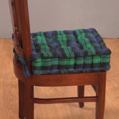 Homescapes extrahohes Sitzkissen orthopädisch mit Bändern Sitzerhöhung Aufstehhilfe ca. 40 x 40 x 10 cm, Bezug aus Baumwolle, 100% Polyester Füllung, Schottenmuster Blackwatch Tartan blau grün kariert - 2