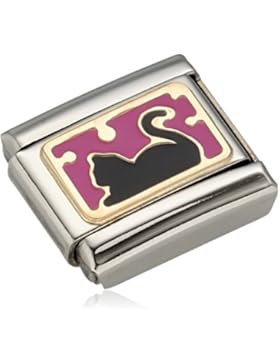 Nomination Damen-Charm COMPOSABLE PLAETTCHEN Katze schwarz 18K Gold Edelstahl teilvergoldet Emaille - 030284/08