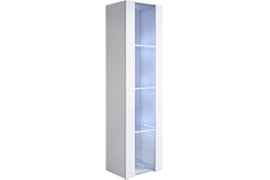 MB Muebles Bonitos, Vitrina Colgante Luke V5 para Salón o Comedor Moderno con Luz LED, Mueble Modular de Melamina Brillo, Color Blanco, 40x165x29 cm