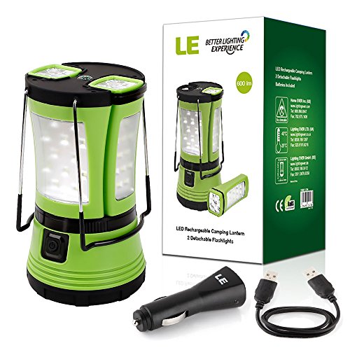 LE Aufladbare LED Camping Laterne mit 2 abnehmbaren Mini Taschenlampen 600lm , Wasserdichte Zeltleuchte, Notfallleuchte inkl. USB-Kabel + KFZ/Auto-Ladegerät, Aussenleuchte für Camping, Wandern, Notfall Outdoor - 2