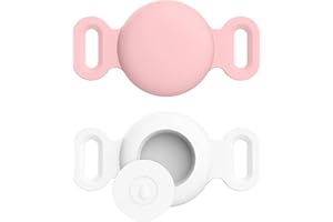 AMZPAS Airtag Dog Collar, Pet Silicone Protective Case for GPS Tracking Finder,Protective Cover Compatible with Apple Airtag, Safety and Anti-lost (Pink+Grey,Small)