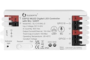 GLEDOPTO ESP32 WLED Strip Controller with Microphone,UART Download Port, 100+ DIY Lighting Effects, App Control, DC5-24V, RGB RGBW Strip Controller