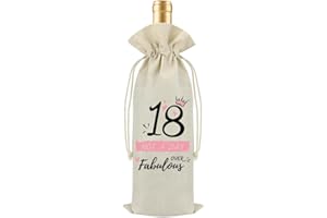 FABULOUSTRIM 18th Birthday Gift for Girls,Reusable Linen Jute Wine Bottle Bag with Drawstring,“18 and Fabulous” Design,Decorative Eco,Friendly Gift Wrap,Perfect Birthday Present for Her or Friend