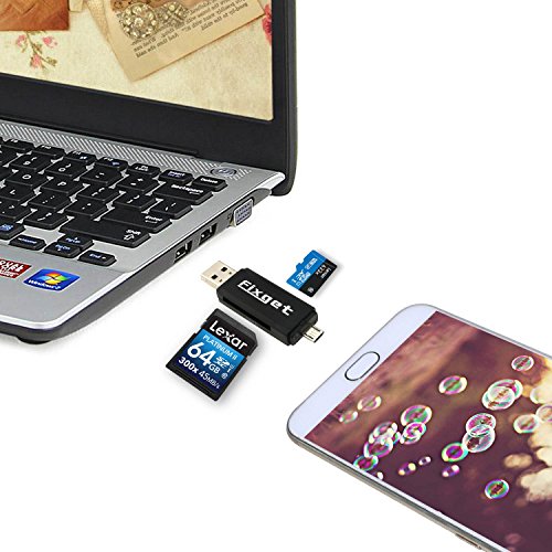 Fixget Speicherkartenleser, SD / Micro SD Kartenleser / Micro USB OTG auf USB 2.0 Adapter mit Standard USB Stecker / Micro USB Stecker fÃ¼r PC, Smartphones mit OTG Funktion, Nicht Kompatibel mit IOS