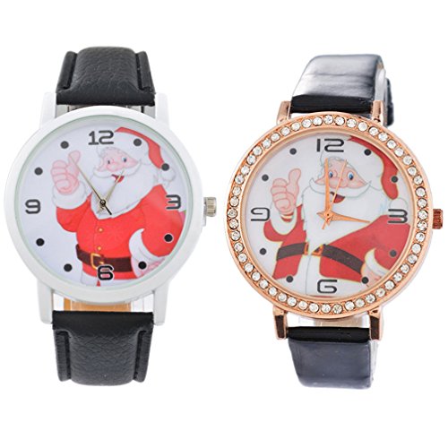 MJARTORIA Damen Mädchen Uhr Quarz Armbanduhr mit CZ Kristall Weihnachtsmann Motiv