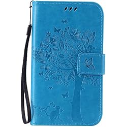 Guran® Funda de Cuero Para Samsung Galaxy Grand Neo Plus / Grand Neo (i9060) Smartphone Función de Soporte con Ranura para Tarjetas Flip Case Cover-azul