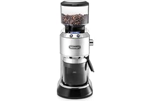 DE'LONGHI DeLonghi Dedica KG 521.M electric coffee grinder, 2.1” LCD display with aroma function, full metal housing, stainless steel cone grinder, adjustable grind setting, silver