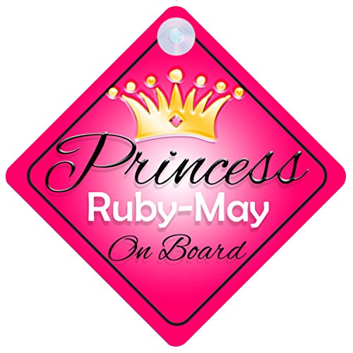 Princess Ruby-May On Board Personalised Girl Car Sign Baby / Child Gift 001