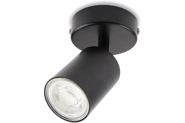 Da LIGHT LED-taklampa, 1 lampa, roterande och vridbar takspotlight, spotlight, väggspot, GU10 (utan ljusmedel) retro/vintage taklampa 230 V, svart för vardagsrum, sovrum, kök