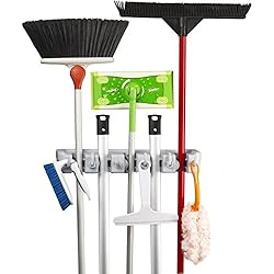 KINGTOP Porte-balai Mural avec 5 Emplacements et 6 Crochets Multi-taches