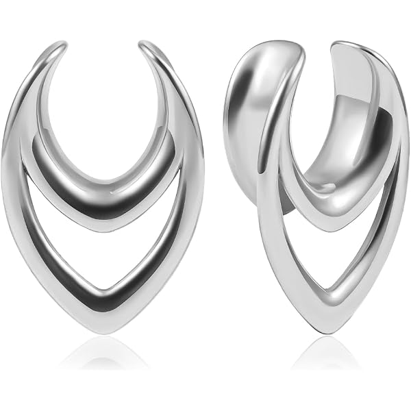 DOEARKO Ecarteur Oreilles 2 Paire Tunnel d'oreille en Acier Inoxydable Double Évasé Tunnels Extenseur Piercing Bijoux pour Femmes Hommes (Argent, 10mm