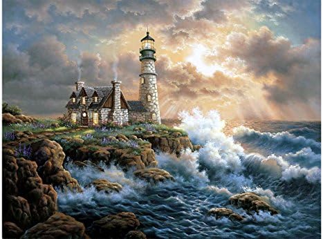 Blxecky5D DIY Diamond Painting by Number Kits，Lighthouse(14X18inch/35X45CM)