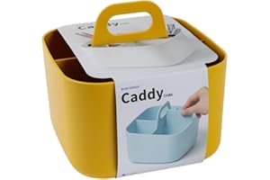 BLUE GINKGO Stackable Organizer Caddy – Korean-Made Portable Tote for Bathroom, Office, Crafts, or School Supplies (Square, Yellow)