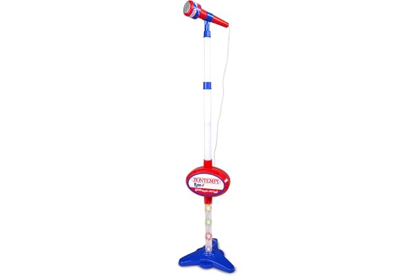 Bontempi - MP3STAGE MIC Microphone de scène avec Connexion MP3, Effets Lumineux et Compartiment Porte-Smartphone, Bleu et Rouge, 40,9x19,5x6,4 cm
