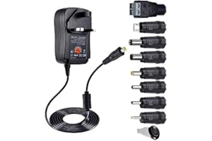 LLM 30W Universal AC/DC Power Supply with 8 Tips Adapter, 3V-12V, Black, Minimalist Style, Charging Adapter for Tablets, Cameras, Speakers, BT LED Light, USB Charging Other Appliances (under 30W)