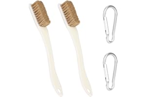 OAAO 2 Pieces Long Handle Bouldering Cleaning Brushes, 2 Pieces Carabiner Clips, 4 Rows of Boar Bristle Brushes, Climbing Bouldering Accessories Tools, Suitable for Climbing Frames, Rocks, Chalk
