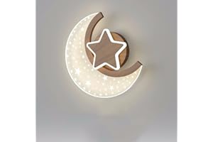 LOGT LED Mond Wandlampe Innen Holzoptik 12W Modern Kinder Wandleuchte Sterne und Mond Nachttischlampe 3 Farbtemperatur Junge Mädchen kinder Schlafzimmerlampe Nachtlicht Kinderzimmer Wandbeleuchtung,1 pcs.