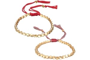 REYOK 2 Stück Tibetische Kupfer Perlen Armbänder,Handgefertigte Geflochtene Armbänder,verstellbares Glücksarmband für Damen Herren Schutz ​Armband Glück Amulett Freundschaft