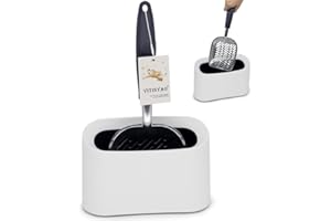 Vitisyao Heavy-Duty Cat Litter Scoop with Holder, Aluminum Cat Litter Sifter Captures All Clumps, Fast Sifting Kitten Poop Lifter with Scooper Caddy (White)