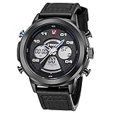 Elektronische Uhr Der MäNner, Multifunktions-Doppelanzeige Chronographenuhr Wochenanzeige Sportuhr, LäSsige Trend Wasserdichte GüRtel Quarzuhr,Blackblue