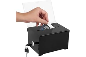 AARCYYE Boîte de Dons en Acrylique Verrouillable, Boîte de Dons, Boîte à Suggestions, Boîte à bulletins noire, avec Autocollants, avec Clé Noire, pour les Cartes de Visite, les Votes, les Tirages au Sort