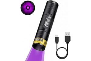 Alonefire SV110 Lampe Torche UV LED 365nm Petit USB C Rechargeable Mini Lampe Ultraviolet Lumiere Noire Détecteur D'urine pour Resine, Pêche, Scorpion, Minéraux,Ambre avec Batterie Intégrée