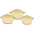 Sterling Ventures Rivoli Thick Insulated Thermal Food Container Casserole Hot Pot Set 3PC 1.8L/2.4L/3.2L (Ivory with Plastic Lid)