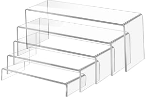 Worown 5-Tier Acrylic Tabletop Display Riser Shelf, Clear Rectangular Display Stand, 4mm Thick Acrylic Risers for Party Dessert, Cupcake, Funko POP Figure Toys, Jewelry (26, 24, 22, 20, 18 cm)