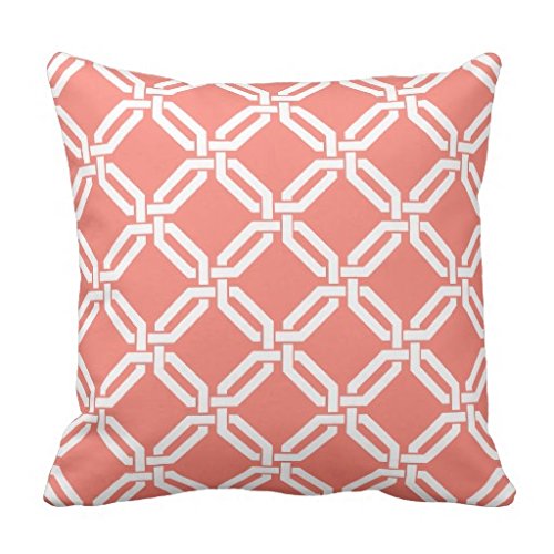 FiuFgyt Pillow Sham for Sofa Throw Pillow Covers Decorative Coral and White Octagon Link Pattern Outdoor Cushion Covers Canvas Accent Pillow Cases 45 x 45cm