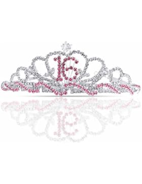 Bling Jewelry rosa Strass Krone Sweet 16 Geburtstag Tiara Versilbert