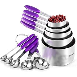 U-Taste Tasse Mesurer Cuillère Mesurer Lot de 10/5 Tasses+5 Cuillères Cuillère Doseuse en Acier Inoxydable 18/8 Measuring Cups Mesureur Cuisine AVCE Poignées en Silicone Ustensiles de Cuisine Violet