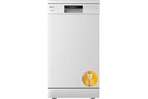 COMFEE' Freestanding Dishwasher CDWEF1034BW-UK 45cm Width, Slimline Dishwasher with 10 place settings, Quick Wash, Hygiene Wash, Delay Start, Half Load, Adjustable Basket - White