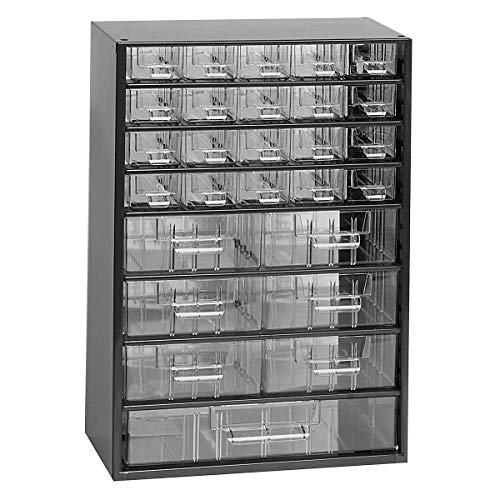 Schubladenmagazin - HxB 460 x 306 mm, 27 Schubladen - tiefschwarz - Klarsichtmagazin Kleinteilemagazin Lagersystem Magazin Schubladenmagazin