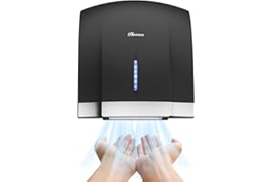 PLUSSEN Asciugamani Automatico Elettrico Hotel Asciuga Mani ad Vento Caldo e Freddo da Parete Bagno con Sensore Fotocellula, a Basso Rumore (40 Db), Coperchio Compatto in ABS, 220-240V (nero-1003)