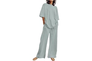 HAOLEI Set di Due Pezzi di Lino Casual Completo Casa Larghi Taglie Forti Curvy Tuta Elegante Camicia + Pantaloni Lino Completa Larghi Tuta Estiva Confortevole Due Pezzi Regalo per la Festa Della Mamma