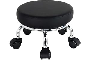WKWKER Rullsits PU-läder låg rund rullpall liten pall med universella roterande hjul för hemmakontor garage butik fitness spo