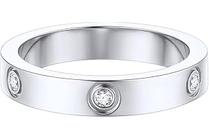 FOCALOOK Anillo Minimalista Compromiso Mujer Anillo Banda 4/6MM Acero Inoxidable 316L con Circonitas Brillantes Joyería Moderna Día San Valentín Pareja