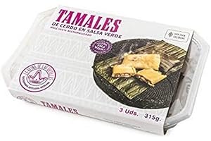 La Reina de las Tortillas - Líder europeo en gastronomía artesanal mexicana -Tamales de cerdo en salsa verde. Maíz 100% nixtamilizado. Aptos para Celiacos. 3 unidades. Caducidad 4 meses