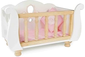 Le Toy Van - Educational Wooden Toy Role Play Beautiful Sleigh Doll Cot & Crib, Girls & Boys Pretend Play Toy Pram Playset - For Ages 3+