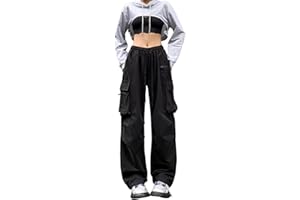 Linsennia Parachute Pants Wide Leg Pantaloni Cargo Donna Y2k con Tasche Larghi Cargo Pants Ragazza Streetwear Emo Grunge Goth