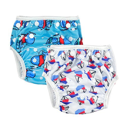 Alva Baby 2pcs Pack One Size Reuseable Washable Swim Diapers SW01-02 Color: Dolphins and Sail boats