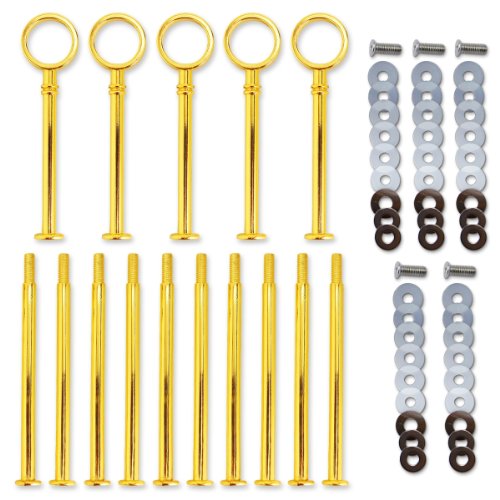 5 Set golden Metallstange Mittellochausstech 2 bis 3 Etage für Hochzeitstorte Etagere Tortenständer Tortenhalter Torten - 5
