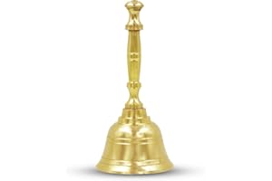 Shubhkart Solid Brass Puja Ghanti, 3.7 Inch Hand Held Temple Bell for Home, Events, Decoration, Food Line, Alarm and Service, Medium