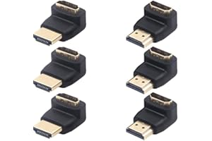 VCE Adaptateur HDMI Coudé 4K, Rallonge HDMI Male Femelle 2.0, Connecteur Angle Droit 90 Degrés et 270 Degrés Plaqué Or Compatible avec HD, TV, PS4, Xbox, Portable, Switch 3D Lot de 6